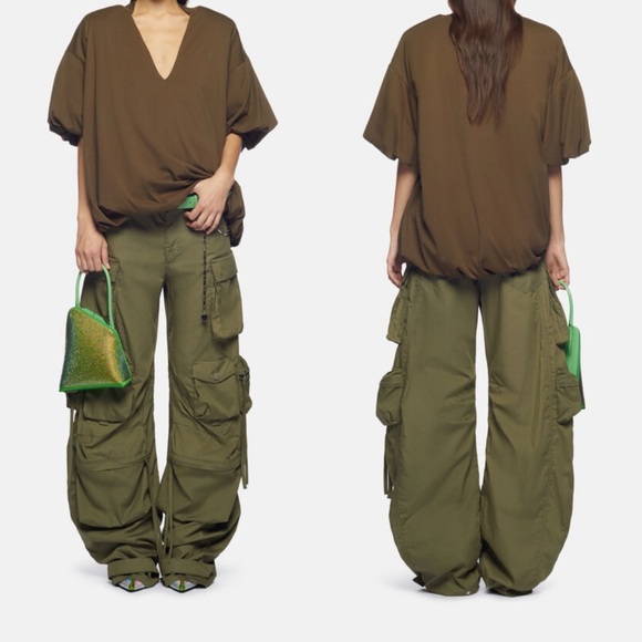 The Attico Pants - 🆕 THE ATTICO Fern Military Wide Leg Cargo Pants in Green Sz 00/XXS